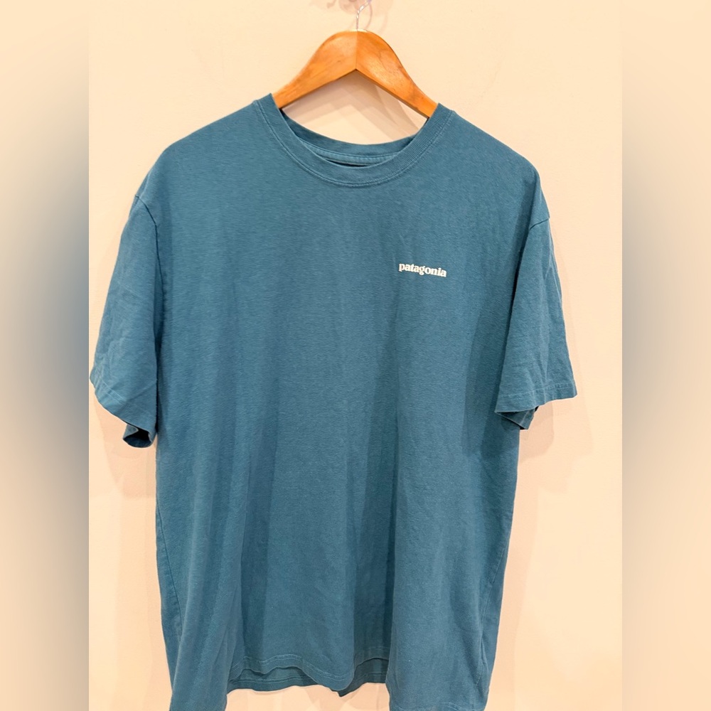 Patagonia P6 Logo Tee Blue Organic Cotton Short Sleeve Shirt Mens XL